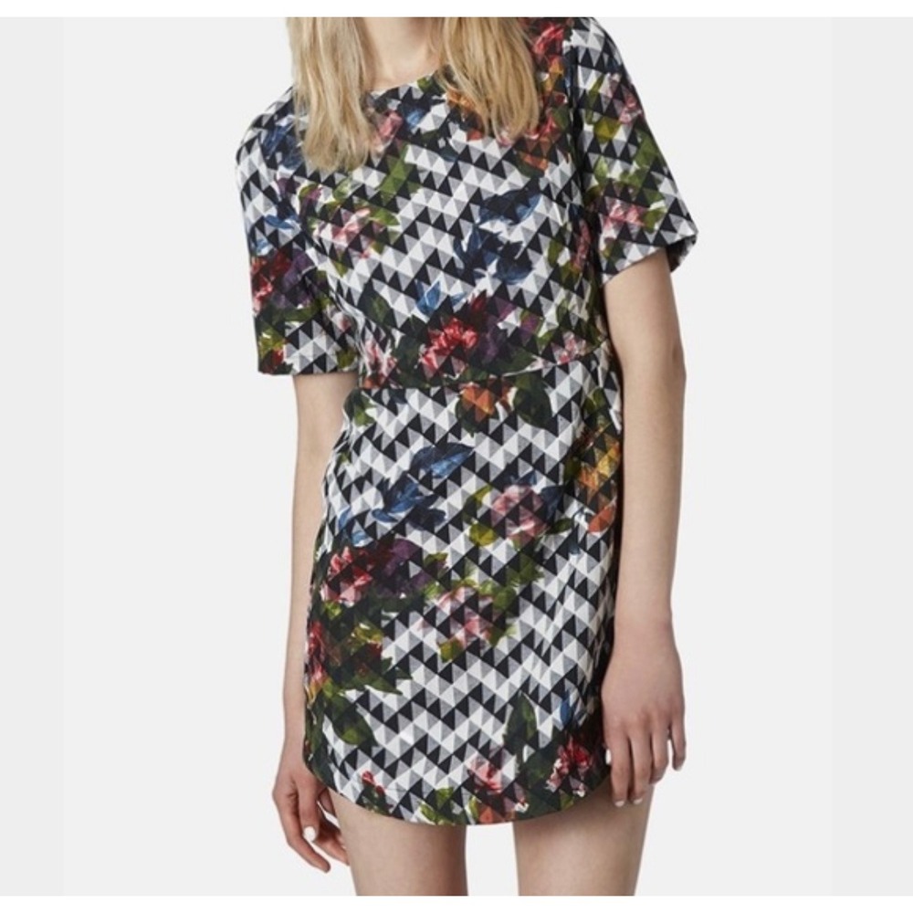 Topshop Floral Gingham Print Mini Dress ‎ Size 8